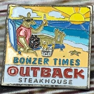 Bonzer Times Outback Steakhouse Lapel Pin‎ Kangaroo Beach Scene Collectible